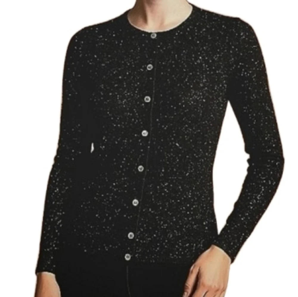 Nicole Miller Silver Sparkle Knit Collarless Cardigan Black Silver Small - Picture 1 of 13